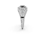 White gold Hexagon Bezel Fancy Black Asscher Cut Diamond Milgrain Split Shank Ring_2