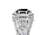White gold Hexagon Bezel Fancy Black Asscher Cut Diamond Milgrain Split Shank Ring_5