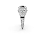 White gold Hexagon Bezel Fancy Black Cushion Cut Diamond Milgrain Split Shank Ring_2