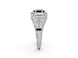 White gold Hexagon Bezel Fancy Black Emerald Cut Diamond Milgrain Split Shank Ring_2