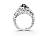 White gold Hexagon Bezel Fancy Black Emerald Cut Diamond Milgrain Split Shank Ring_3