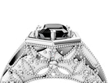 White gold Hexagon Bezel Fancy Black Emerald Cut Diamond Milgrain Split Shank Ring_4
