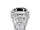 White gold Hexagon Bezel Fancy Black Emerald Cut Diamond Milgrain Split Shank Ring_5