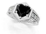 White gold Hexagon Bezel Fancy Black Heart Cut Diamond Milgrain Split Shank Ring_1