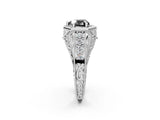 White gold Hexagon Bezel Fancy Black Heart Cut Diamond Milgrain Split Shank Ring_2