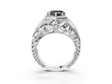White gold Hexagon Bezel Fancy Black Heart Cut Diamond Milgrain Split Shank Ring_3