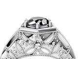 White gold Hexagon Bezel Fancy Black Oval Cut Diamond Milgrain Split Shank Ring_4