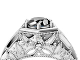White gold Hexagon Bezel Fancy Black Oval Cut Diamond Milgrain Split Shank Ring_52