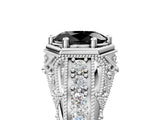 White gold Hexagon Bezel Fancy Black Oval Cut Diamond Milgrain Split Shank Ring_53