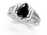 White gold Hexagon Bezel Fancy Black Pear Cut Diamond Milgrain Split Shank Ring_1