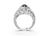 White gold Hexagon Bezel Fancy Black Pear Cut Diamond Milgrain Split Shank Ring_39