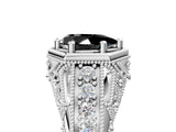 White gold Hexagon Bezel Fancy Black Pear Cut Diamond Milgrain Split Shank Ring_5