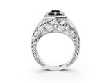 White gold Hexagon Bezel Fancy Black Radiant Cut Diamond Milgrain Split Shank Ring_3