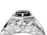 White gold Hexagon Bezel Fancy Black Radiant Cut Diamond Milgrain Split Shank Ring_4