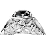 White gold Hexagon Bezel Fancy Black Round Cut Diamond Milgrain Split Shank Ring_4