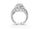 White gold Hexagon Bezel Fancy Blue Asscher Cut Diamond Milgrain Split Shank Ring_3