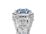 White gold Hexagon Bezel Fancy Blue Asscher Cut Diamond Milgrain Split Shank Ring_5