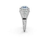 White gold Hexagon Bezel Fancy Blue Cushion Cut Diamond Milgrain Split Shank Ring_2