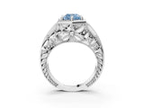 White gold Hexagon Bezel Fancy Blue Cushion Cut Diamond Milgrain Split Shank Ring_3