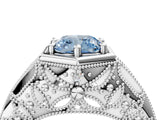 White gold Hexagon Bezel Fancy Blue Cushion Cut Diamond Milgrain Split Shank Ring_4