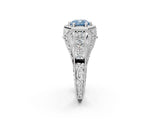 White gold Hexagon Bezel Fancy Blue Cushion Cut Diamond Milgrain Split Shank Ring_50