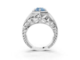 White gold Hexagon Bezel Fancy Blue Cushion Cut Diamond Milgrain Split Shank Ring_51