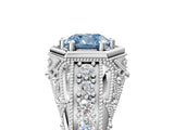 White gold Hexagon Bezel Fancy Blue Cushion Cut Diamond Milgrain Split Shank Ring_53