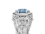 White gold Hexagon Bezel Fancy Blue Cushion Cut Diamond Milgrain Split Shank Ring_5