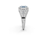 White gold Hexagon Bezel Fancy Blue Emerald Cut Diamond Milgrain Split Shank Ring_2