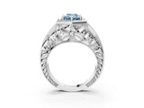 White gold Hexagon Bezel Fancy Blue Emerald Cut Diamond Milgrain Split Shank Ring_3