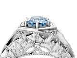White gold Hexagon Bezel Fancy Blue Emerald Cut Diamond Milgrain Split Shank Ring_4