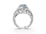 White gold Hexagon Bezel Fancy Blue Heart Cut Diamond Milgrain Split Shank Ring_3