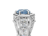 White gold Hexagon Bezel Fancy Blue Heart Cut Diamond Milgrain Split Shank Ring_5