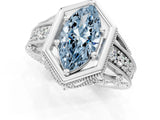 White gold Hexagon Bezel Fancy Blue Marquise Cut Diamond Milgrain Split Shank Ring_1