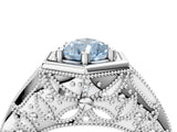 White gold Hexagon Bezel Fancy Blue Pear Cut Diamond Milgrain Split Shank Ring_4