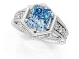 White gold Hexagon Bezel Fancy Blue Radiant Cut Diamond Milgrain Split Shank Ring_1