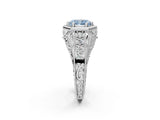 White gold Hexagon Bezel Fancy Blue Radiant Cut Diamond Milgrain Split Shank Ring_2