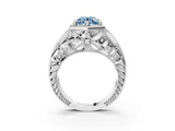 White gold Hexagon Bezel Fancy Blue Round Cut Diamond Milgrain Split Shank Ring_3