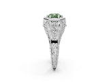 White gold Hexagon Bezel Fancy Green Cushion Cut Diamond Milgrain Split Shank Ring_2