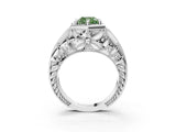 White gold Hexagon Bezel Fancy Green Cushion Cut Diamond Milgrain Split Shank Ring_3