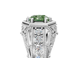 White gold Hexagon Bezel Fancy Green Cushion Cut Diamond Milgrain Split Shank Ring_5