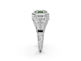 White gold Hexagon Bezel Fancy Green Emerald Cut Diamond Milgrain Split Shank Ring_2