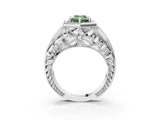 White gold Hexagon Bezel Fancy Green Emerald Cut Diamond Milgrain Split Shank Ring_3