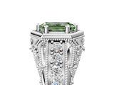 White gold Hexagon Bezel Fancy Green Emerald Cut Diamond Milgrain Split Shank Ring_5