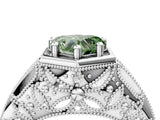 White gold Hexagon Bezel Fancy Green Heart Cut Diamond Milgrain Split Shank Ring_4