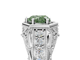 White gold Hexagon Bezel Fancy Green Heart Cut Diamond Milgrain Split Shank Ring_5