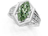 White gold Hexagon Bezel Fancy Green Marquise Cut Diamond Milgrain Split Shank Ring_1