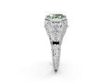 White gold Hexagon Bezel Fancy Green Oval Cut Diamond Milgrain Split Shank Ring_2
