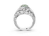 White gold Hexagon Bezel Fancy Green Oval Cut Diamond Milgrain Split Shank Ring_3
