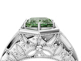 White gold Hexagon Bezel Fancy Green Princess Cut Diamond Milgrain Split Shank Ring_4
